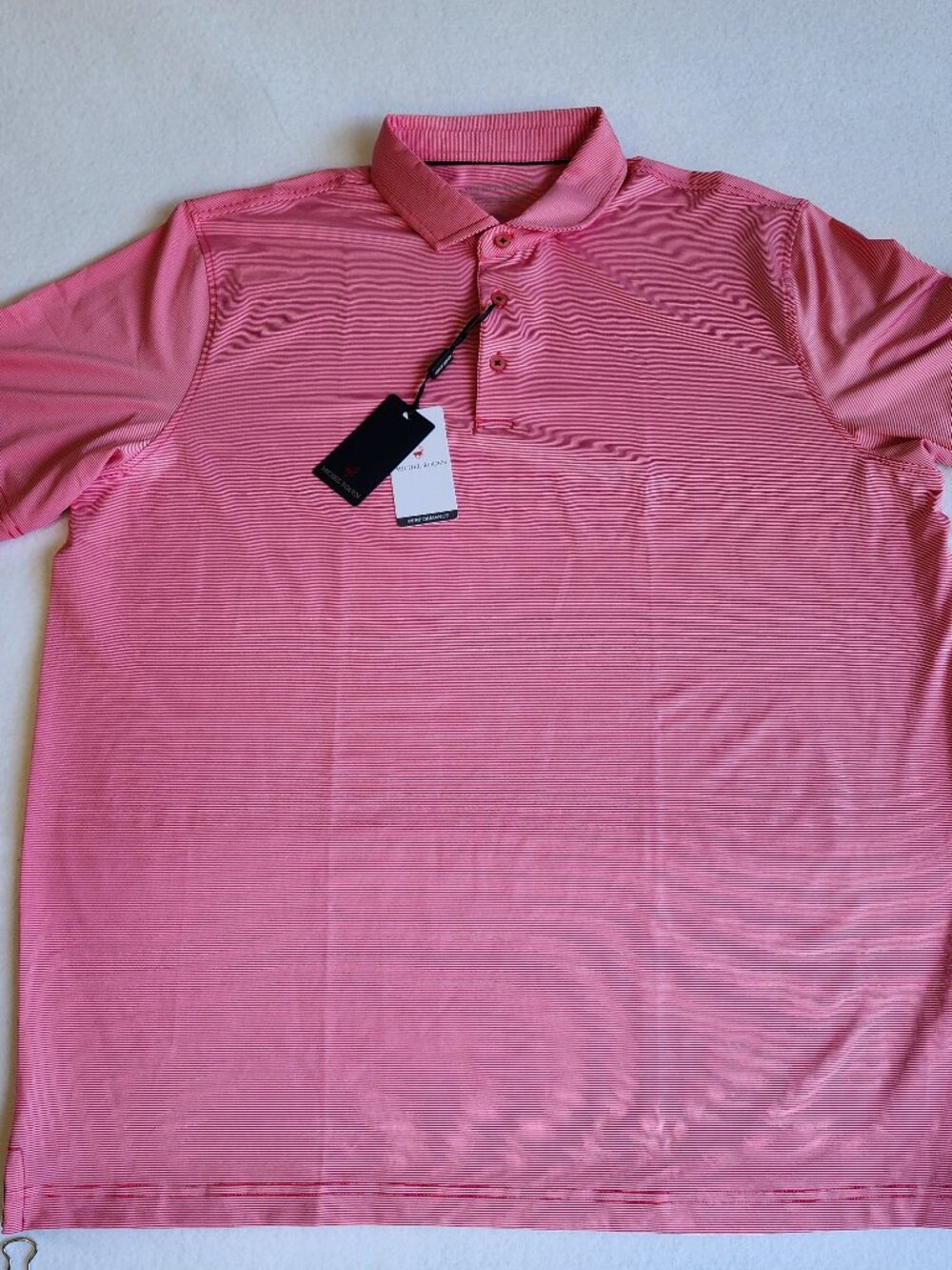 Michel Rouen Red White Striped Performance Golf Polo Shirt NWT XL